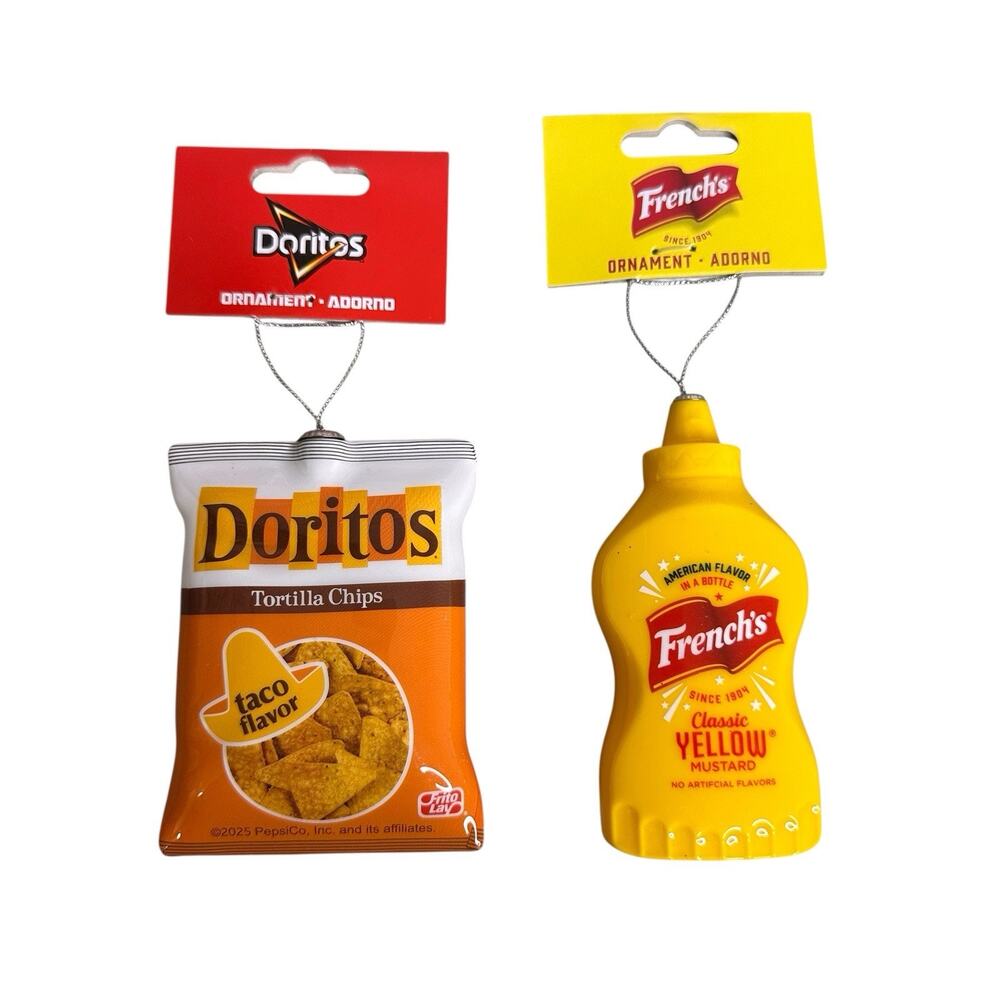 Ruz Food Christmas Tree Ornament Lot of 2 Decoupage Ruz Doritos French’s Mustard